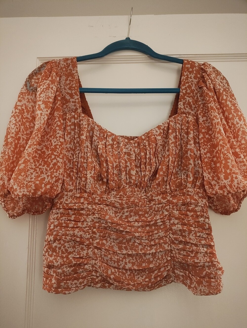 Abercrombie & Fitch Orange Floral Puff-Sleeve Blouse